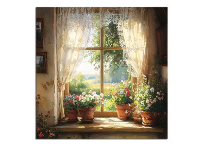 Okno a květináče